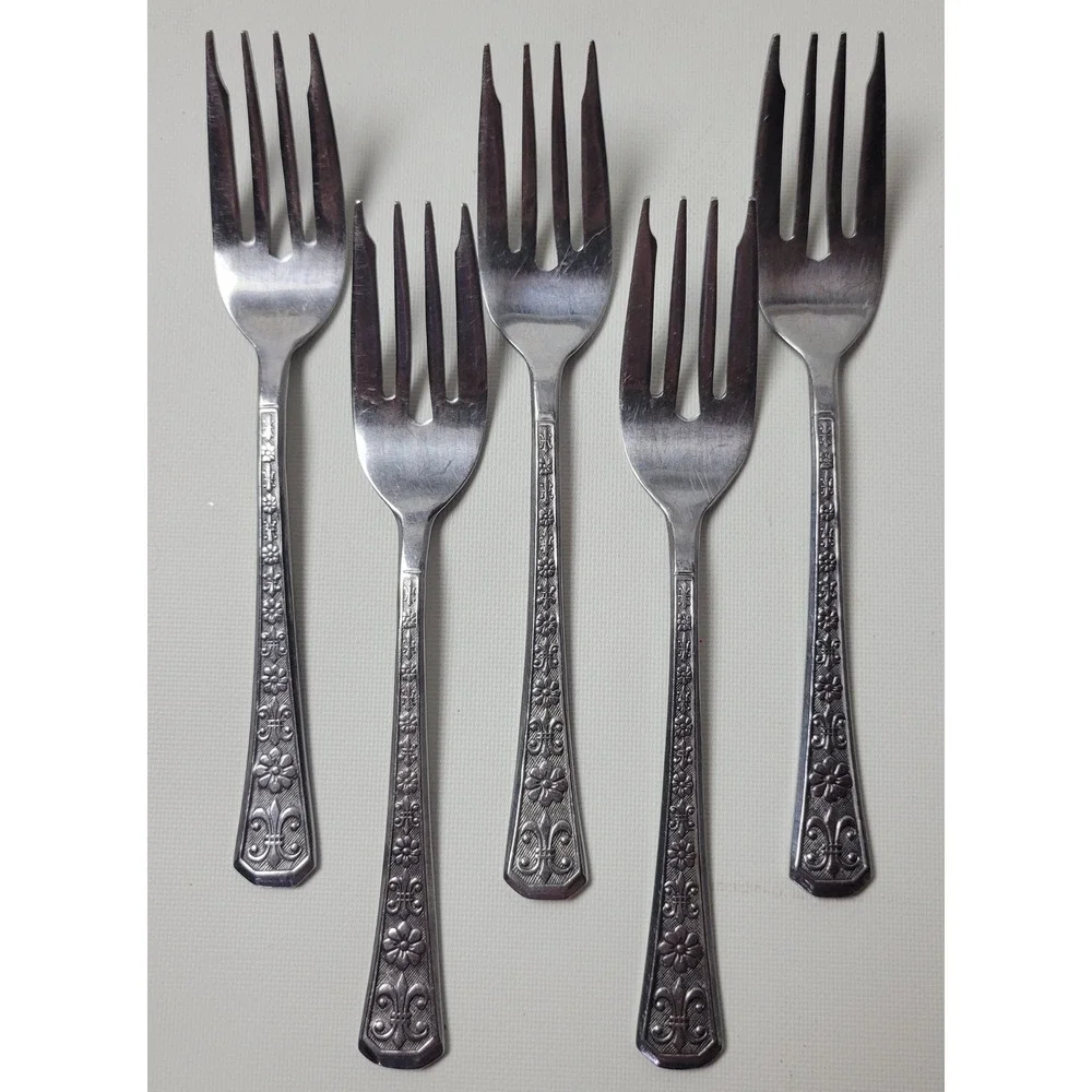 Interpur Florenz Stainless Steel Salad Forks Set of 5 Floral Fleur-de-lis Korea